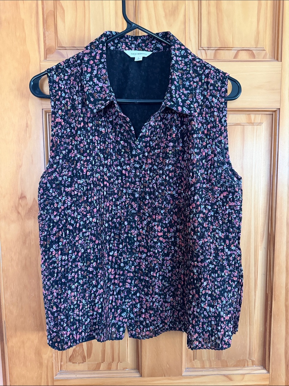 Lucky Brand Black Top with Pink Floral Trim
